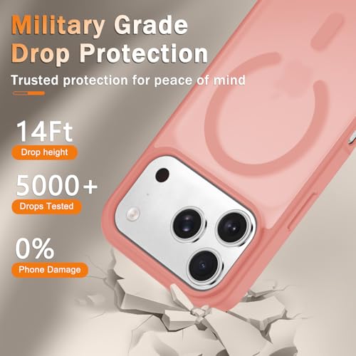 Image of YENAPOON for iPhone 17 Pro Max Case, Matte Magnetic Phone Cover [with 1 Screen Protector] [Support for MagSafe] [Shockproof Military Grade Protection] Translucent Frosted Back, Pink
