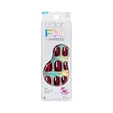 KISS imPRESS No Glue Mani Press On Nails, ColorFX, 'Hidden Gem', Red, Short Size, Oval Shape, Includes 30 Nails, Prep Pad, Instructions Sheet, 1 Manicure Stick, 1 Mini File