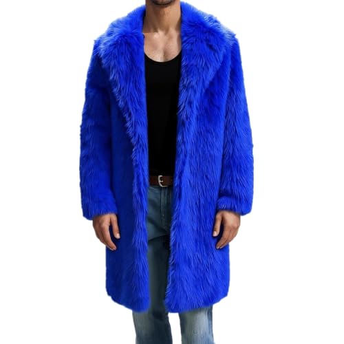 Image of Lisa Colly Mens Faux Fur Coat Jacket Winter Overcoat | Men's Faux Fur Long Jacket, Long Sleeve, Fluffy Warm, Winter Parka Coat