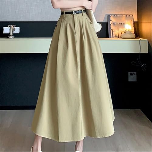 Denim Skirts for Women High Waist A-Line Large Hem Office Lady Casual Long Skirt3