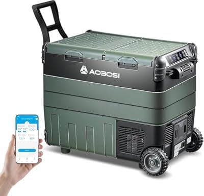 AAOBOSI 12 Volt Car Refrigerator, 53 Quart(50L) Electric Cooler Dual Zone,Car fridge Freezer (-4°F~68°F) 12/24V DC & 100-240V AC with APP Control, Basket and LED Light for Car, RV, Boat, Camping, Home