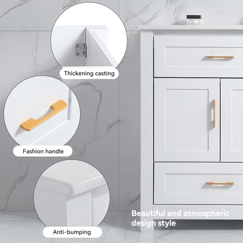 Image of KEIKI 48 inch Bathroom Vanity with Sink, Freestanding Storage Cabinet with 4 Soft Closing Doors & 4 Drawers, Solid Wood Frame, Modern Design, White
