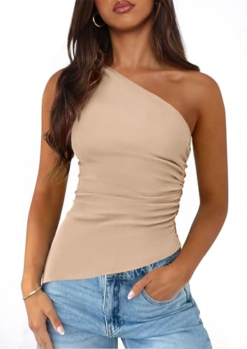 Image of PRETTYGARDEN One Shoulder Summer Tops for Women