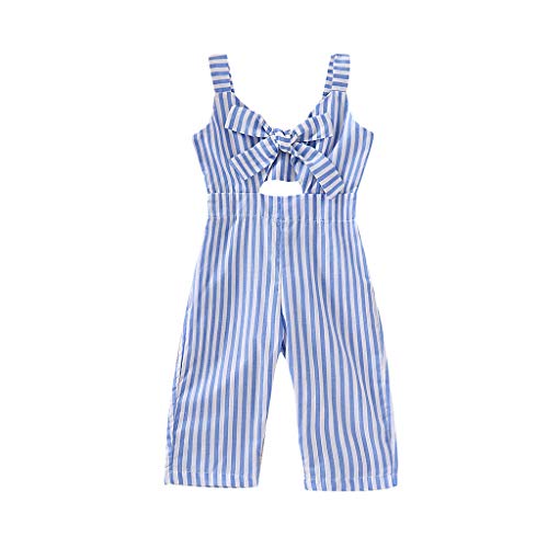 HimTak Toddler Kid Baby Girls Sleeveless Backless Striped Overall Jumpsuit Pants Outfit(Blue,6-12 Months)