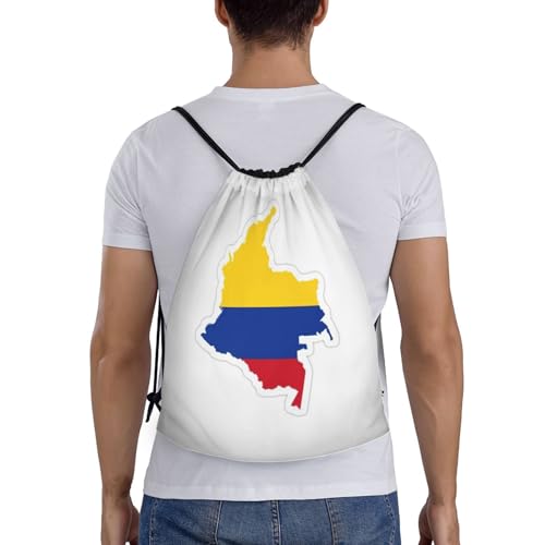 Colombia Flag Map print Drawstring Bag Sack Gym Bag Ditty Bag for Gym Traveling, Hiking, Yoga, Shopping for Adult2
