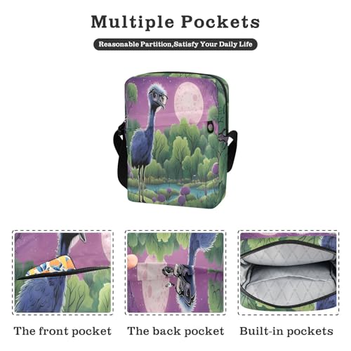 messenger bags mens crossbody Women's Purse Adjustable Strap for outdoor sports outdoor sports- Style Ostrich Illustration Purple2