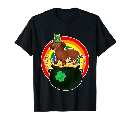 Dachshund Dog Lucky Charm Shamrock Funny St Patricks Day T-Shirt