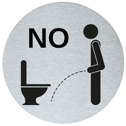 stahl-design-tebart Plaque signalétique pictogramme ronde 7,5 cm en acier inoxydable autocollant 3M surface adhésive gravée aspect élégant signalisation durable WC ne pas debout - 7,5 x 7,5 x 0,1 cm