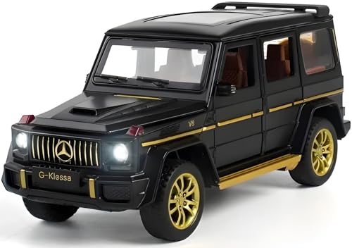 Image of Die-Cast Model Car, 1:32 Scale, Black with Gold Accentsband Hood Pull Back Super Car with Openable Doors Sound and Light for Birthdays Gift Party Decorations (G Wagon 1:24)