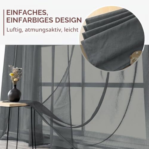 MRTREES Voile Gardinen Vorhang halbtransparent kurz mit Ösen in Leinenoptik Stores Gardinen Schals für Wohnzimmer Schlafzimmer Kinderzimmer… – Ansicht 5