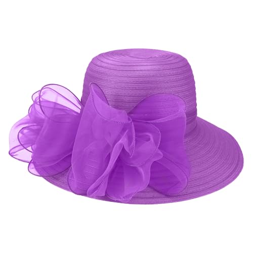 Image of DRESHOW Lady Derby Dress Church Bowler Cloche Hat Bowknot Organza Bridal Cap for Wedding