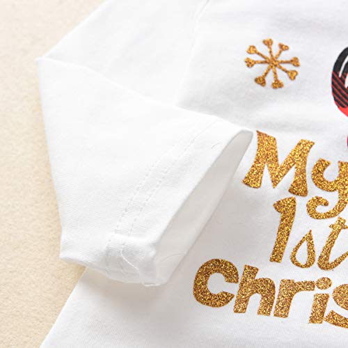 DaMohony 3 Stks Peuter Baby Meisje Xmas Kleding Mijn 1e Kerst Print Romper + Rok + Hoofdband - Afbeelding 6