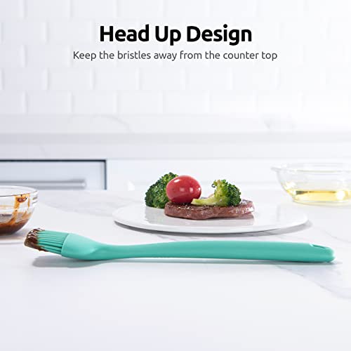 Image of Angled Large Silicone Basting Brush, U-Taste 600ºF Heat Resistant 9.8 inch Kitchen Pastry Cooking Baking Food Rubber Head-Up Baster Brush for Oil Sauce BBQ Butter Grill Meat Egg Bread (Aqua Sky)