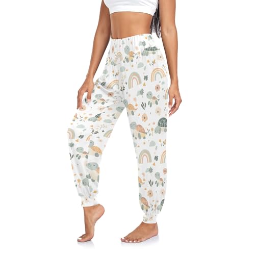 CHIFIGNO Cute Turtles Flowers Women's Sweatpants Athletic Joggers Lightweight Pants for Summer, XXL