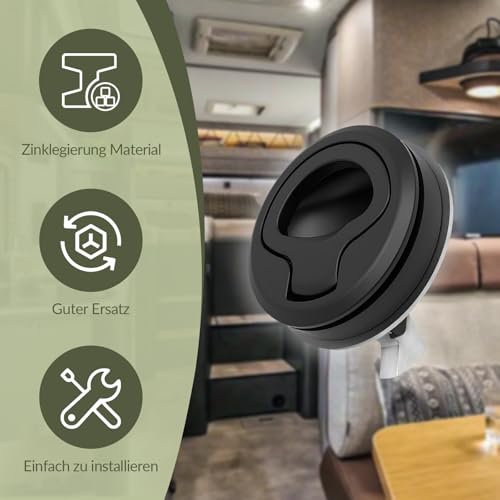 Sharplace Schwarzer Bootsdeckriegel mit bündigem Zug, runder Zugriegel für Boot-Marine-Decktürbeschläge