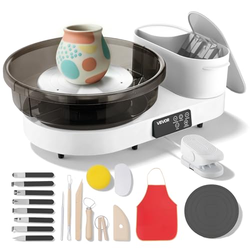 Image of VEVOR Pottery Wheel for Adults, 14 inch and 11 inch Turntables, 450W Electric Table Top Pottery Wheel with Foot Pedal, 30-300 RPM Adjustable Speed, Aluminum Body, for Beginners, DIY Clay Art Craft, White