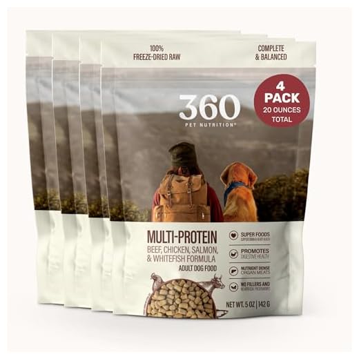 360 Pet Nutrition Freeze-Dried Raw Dog Food – Multi-Protein with Beef, Chicken, Fish, Liver & Organs, High Protein Omega-3s Fruits Veggies & Superfoods Grain-Free, No Fillers, 4 x 5 oz – Made in USA