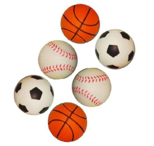 Yabber Set of Six 2 Inch Mini Sports Toy Foam Balls Miniature Basketball Baseball Soccerball Softball Little League Sport Baby Boy Girl Party Favors Safe Indoor or Outdoor Play Stress Squeeze Balls