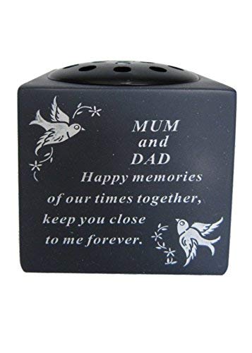 Mum & Dad Slate Grey Memorial Flower Vase – Dove & Diamante Detail Grave Plaque Tribute