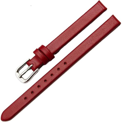 Correa de reloj de cuero suave premium de 10mm con acabado artesanal en rojo