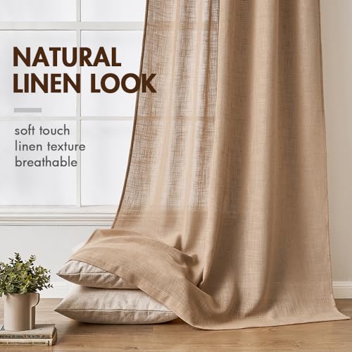 MIULEE Linen Semi Sheer Curtains, Back Tab & Pleat Tape, 50W x 90L, Brown by MIULEE - Used condition - Image 4