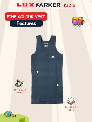 Image of LUX PARKER Boy's Regular Fit Plain Vest | 100% Cotton| Skin Friendly | U- Neck | Lightweight | Pack of 9
