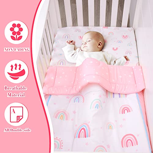 Cloele Baby Girl Crib Bedding Set 4 Piece Rainbow Baby Comforter Bed Set Includes Crib Skirt Crib Quilt Fitted Sheet Toddler Pillowcase - Pink Soft Nursery Bedding Set For Girls #TOP1