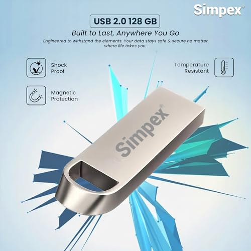 Image of Simpex (128GB 2.0V) Metal Body 128GB USB Flash Drive, High Speed Read & Write Pen Drive, X-Ray & Temperature Resistant, Compatible with Windows & Mac OS