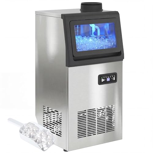 HOMCOM Machine à Glaçons Commerciale 36 kg/24H, Acier inoxydable, Ice Maker Professionnel, Capacité 7,5 kg, 36 Cubes par 10 Minutes, Nettoyage Automatique, Minuterie, à Encastrer ou à Poser, Argenté