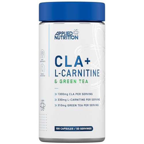 Applied Nutrition CLA + L-Carnitine & Green Tea - Fat Burner for Weight Loss, Energy & Metabolism Support (100 Capsules / 50 Servings)