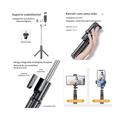 Bastão Pau Selfie Tripe Controle Bluetooth P Celular Cor Preto