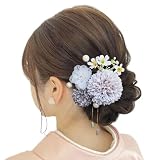 【Baramoly】 髪飾り 和装 着物 浴衣 プリザーブドフラワー 造花 花飾り 祭り 花火大会 成人式 結婚式 卒業式 七五三 ウエディング 謝恩会 かわいい 髪留め グレー