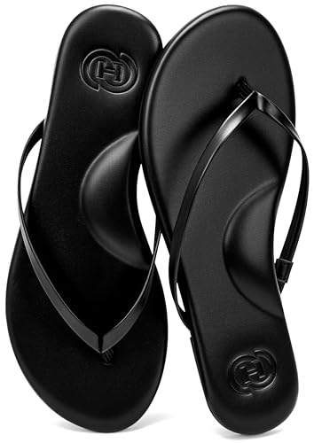 Image of INMINPIN Flat Flip Flops with Arch Support for Women - Memory Foam Flats Summer Sandals 2026 - Ultra Comfort Vegan Leather Thong Sandals Summer Beach Slide