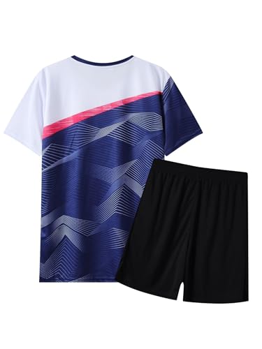 Kids Boys 2-Piece Sport Set V-Neck T-shirt with Shorts for Workout Football Practice Blue 2-3 Years3