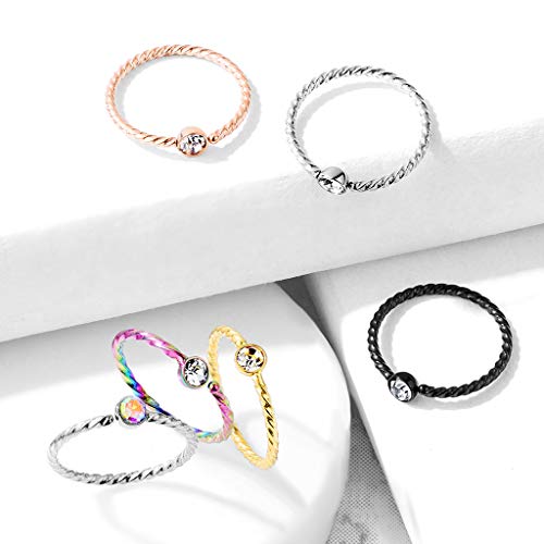 Amelia Fashion 20 Gauge Bendable Crystal Set Twisted Rope Hoop Nose Ring 316L Surgical Steel (Choose Color) (Aurora Borealis) #TOP1
