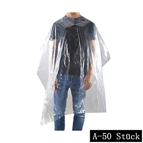 huichang Einmal-Frisierumhänge zum Binden, Haarschneideumhang - Beutel mit 50 / 100 Stück, 60 x 90 cm - Geprägt - Transparent - Für Erwachsene Kinder (A-50 Stück)