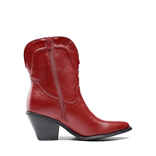 DREAM PAIRS Women's Cowboy Ankle Boots Western Booties Low Heel Pointed Toe Cowgirl Boots,Size 7,Red,SDAB2302W