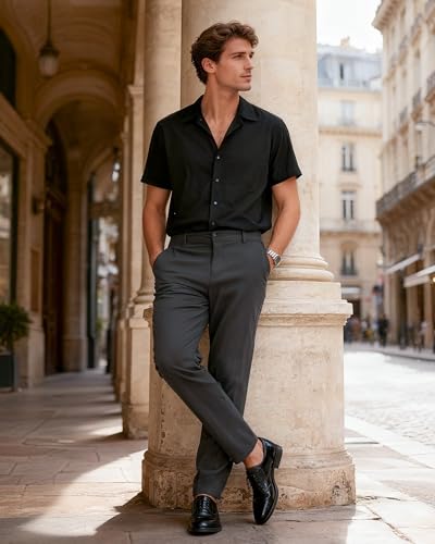 YYIDATON Herren Chinohose Stilvolle Slim Fit Super Stretch Hosen Angenehme Stoffhose Business & Freizeit Hose für Männer (Schwarz, Large)