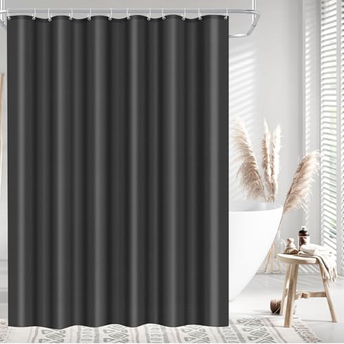 LUKDUNG 120 x 200 cortina de baño de poliéster textil, cortina de ducha antimoho para baño, cortina de ducha de tela impermeable lavable, cortina de ducha con 8 ganchos gris oscuro