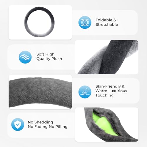Image of Coverado Steering Wheel Cover, Anti-Slip Fluffy Car Steering Wheel Cover for Winter Warm, Universal 14-15 inch, Soft Plush, No Odor, Luxurious Decoration for Women Men, Gradient Gray
