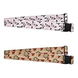 Paquete de 2 correas de equipaje, color rosa y negro, diseño de mariposa, cinturón de seguridad ajustable para accesorios de viaje creativos