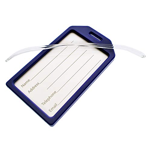5 Pack Of Premium Rigid Airline Luggage Tag Holders With 6" Worm Loops By Specialist Id (Navy Blue) #TOP2