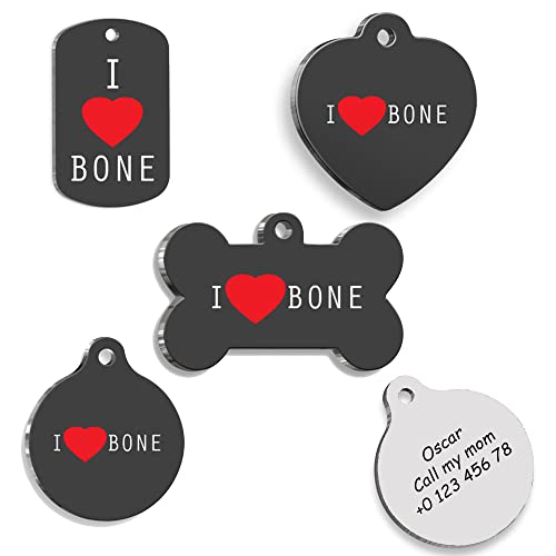 I LOVE BONE Personalized Dog Tag - Custom Name Tag - ID Tag for Dog & Cat - Customized Pet Tags - Dog Name Tag - Cat Name Tag - Engraved Dog Tag (Circle)
