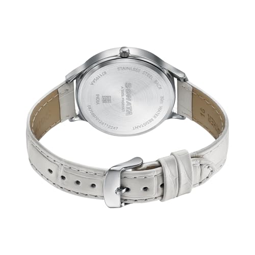 Image of Sonata Axis with Quartz Analog White MOP Premium Multifunction Design Dial White Strap Watch for Women - 87119SL01