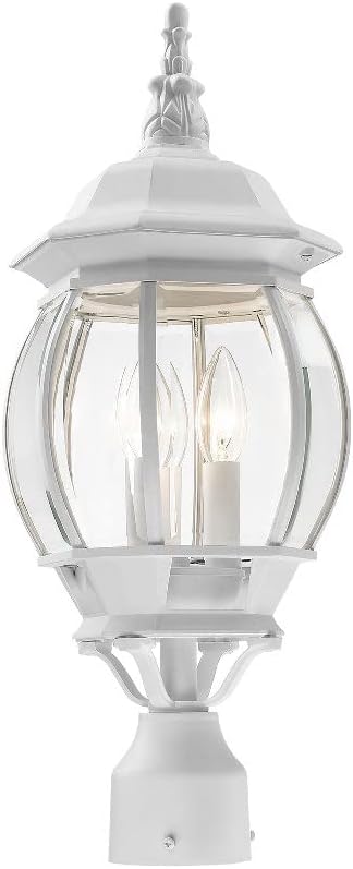 Livex Lighting 7526-14 Frontenac Traditional 3-Light Outdoor Post Top Light with Clear Beveled Glass Shades, 22" x 8" x 22", Black