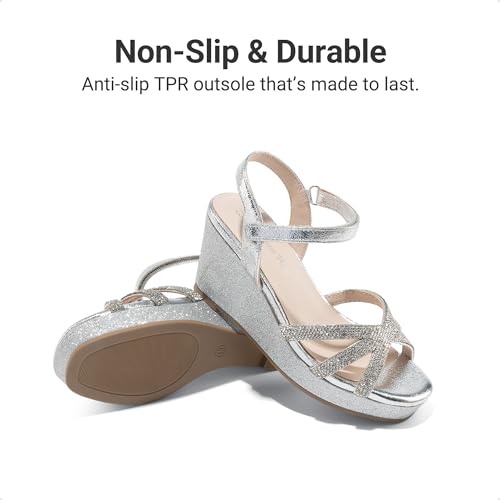 Image of DREAM PAIRS Girls Wedge Sandals Flatform Open Toe Summer Platform Sandals Flower Wedding Party for Little Kid /Big Kid