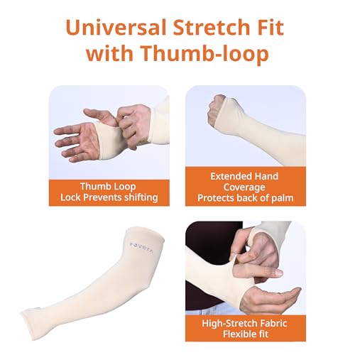Image of FOVERA UV Sun Protection Arm Sleeves with Thumb Loop for Men & Women - UPF 50+ Cooling Hand Cover for Biking, Cricket, Driving & Cycling - Tan Protection Guard