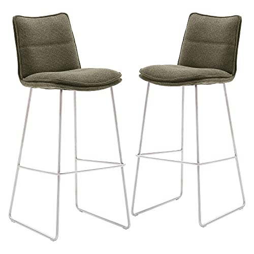 Raburg 2er-Set Barstuhl Hampton in Olive, Chenille-Look, Gestell Silber,...