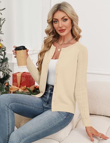 Ivicoer Women's Long Sleeve Button Up Cardigan Crew Neck Cable Knit Sweater Trendy Fall Outfits 20254