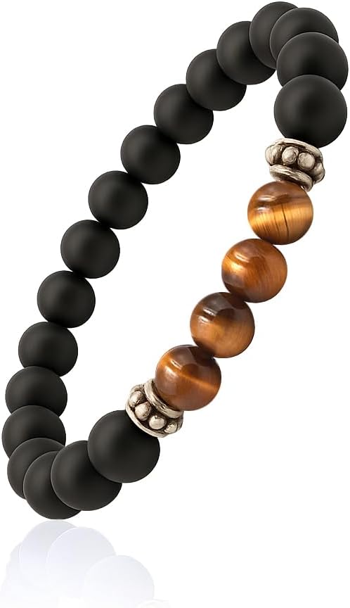 Kartini Studio Natural Stone Bracelet for Men, Gift Idea for Man, Bead Bracelet for Men, Matte Black Onyx and Tiger's Eye Jewelry - Image 5
